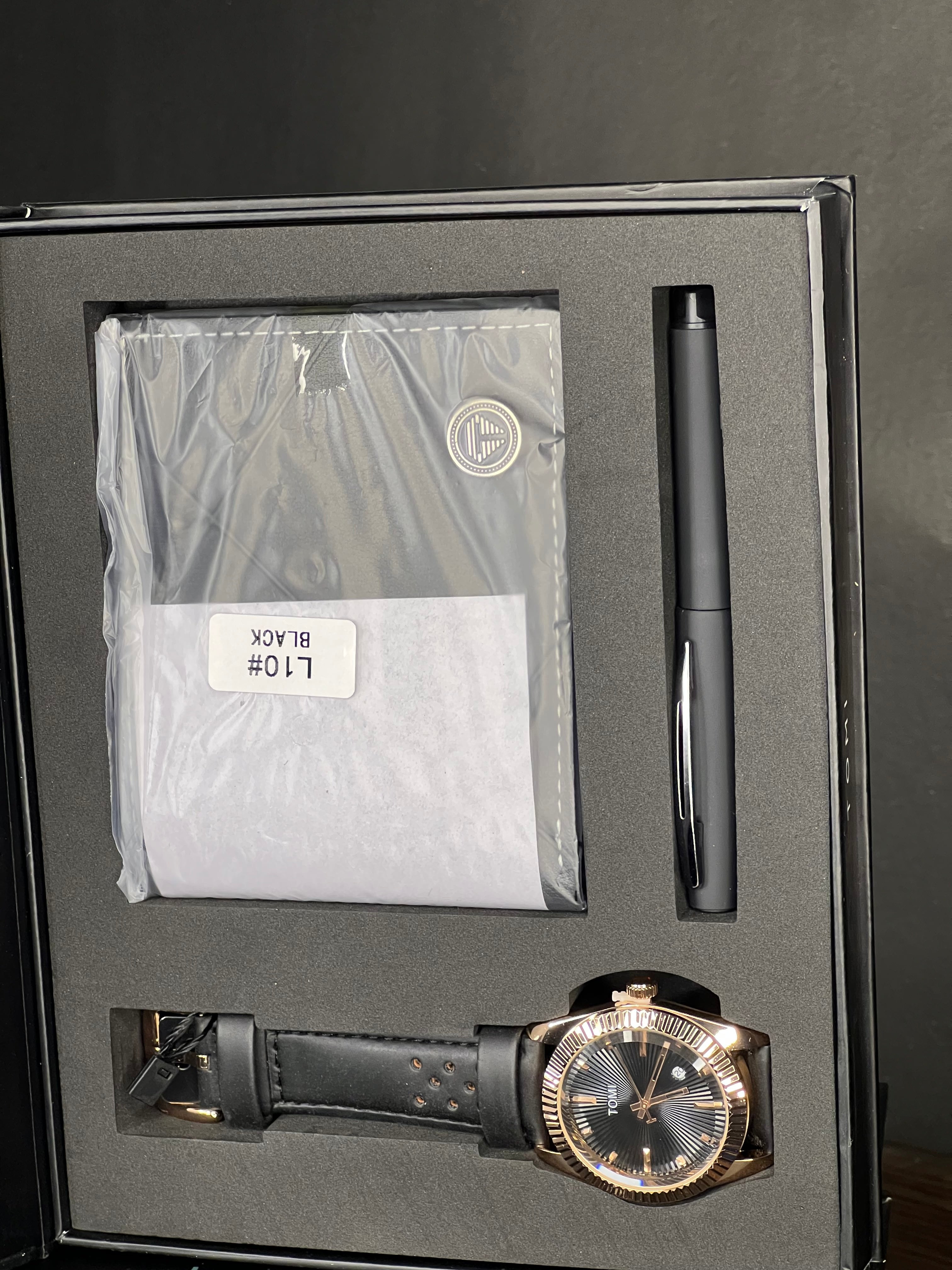 Luxury Black Gift Set – Men’s Watch, Pen & Notebook Combo