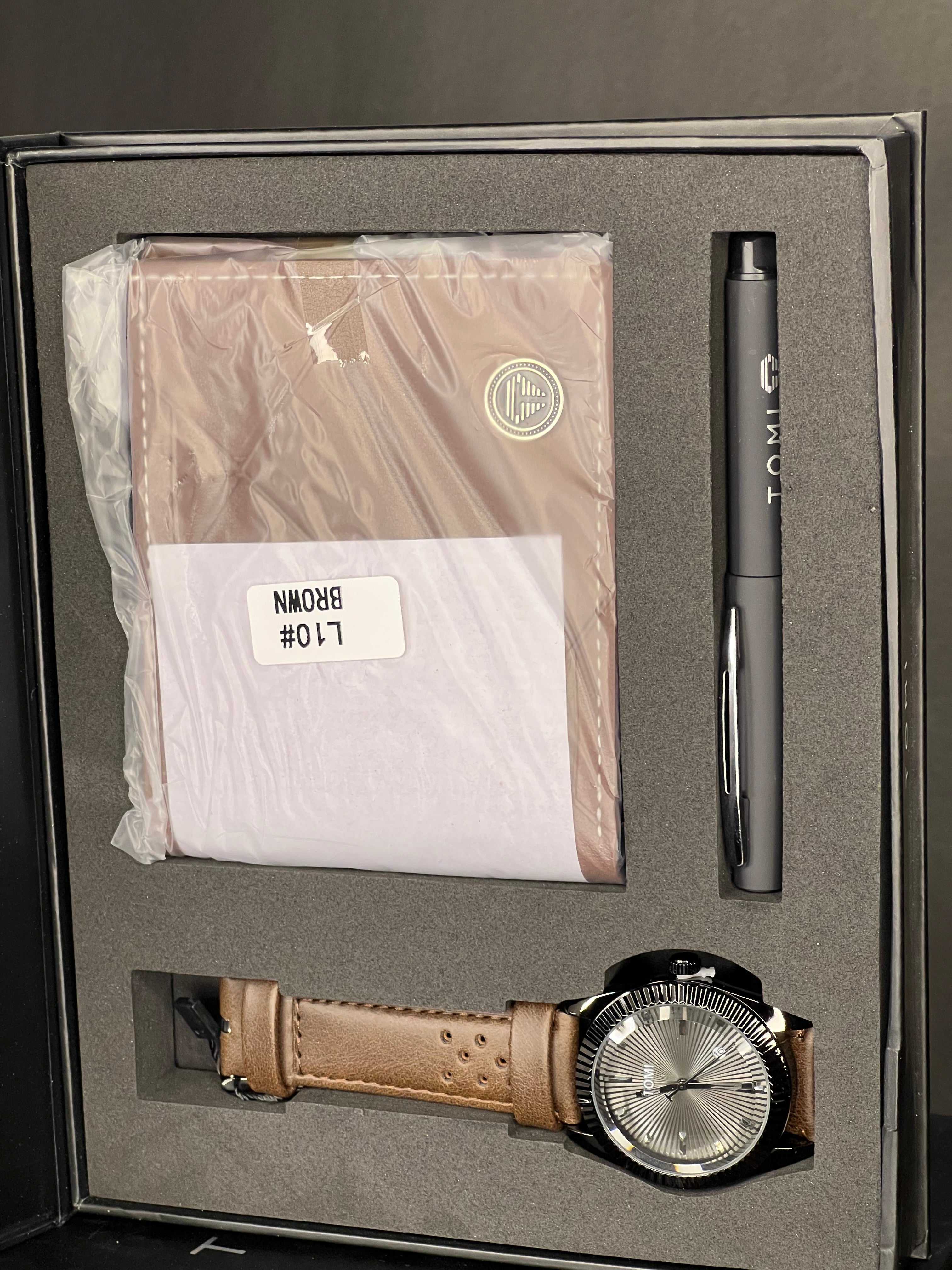 Premium Gift Set – Elegant Watch, Leather Wallet & Signature Pen (Brown Edition)