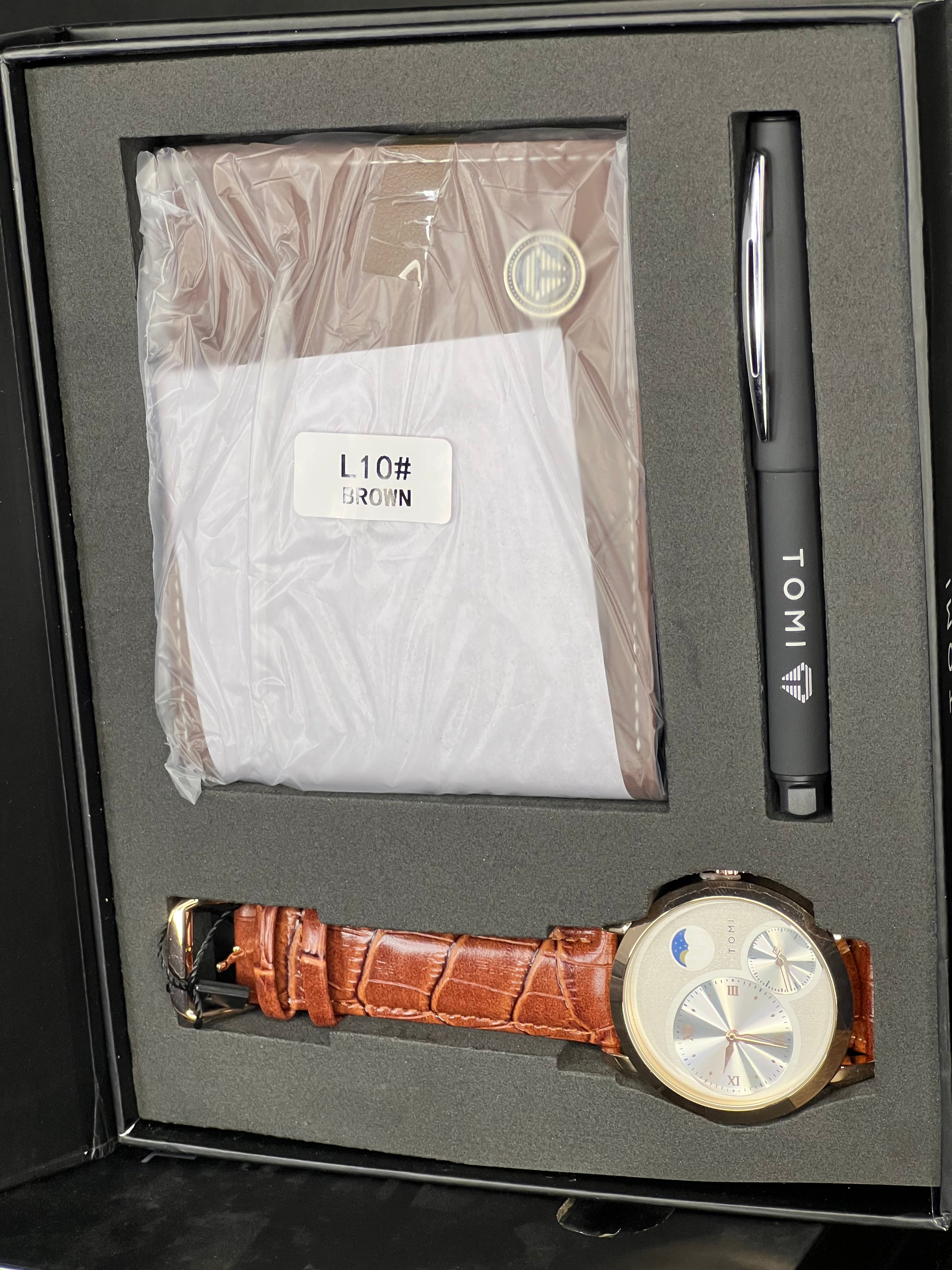 Premium Brown Gift Set – Watch, Pen & Notebook