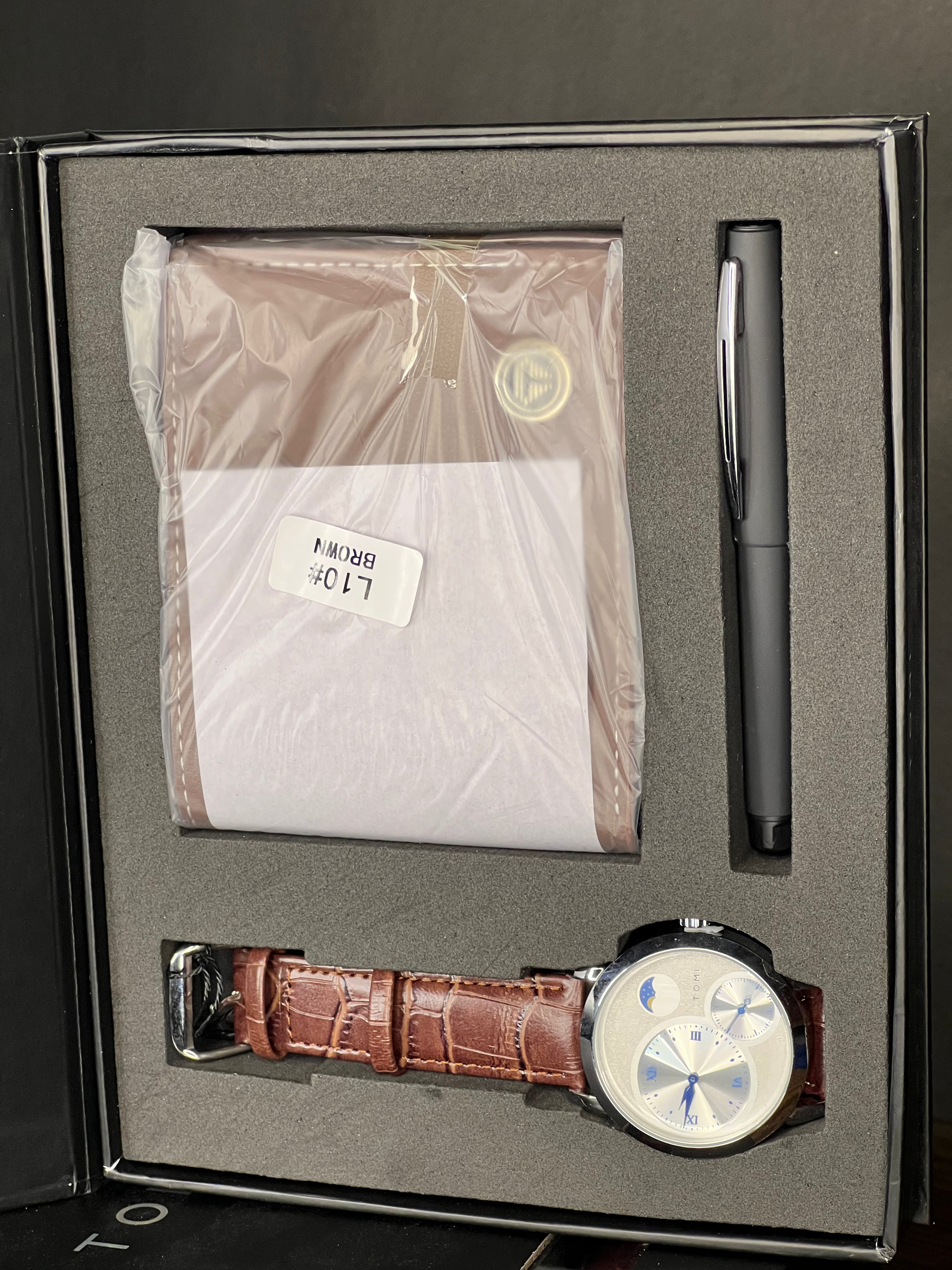 Luxury Gift Set – Classic Watch, Leather Wallet & Pen (Brown Croc Edition)