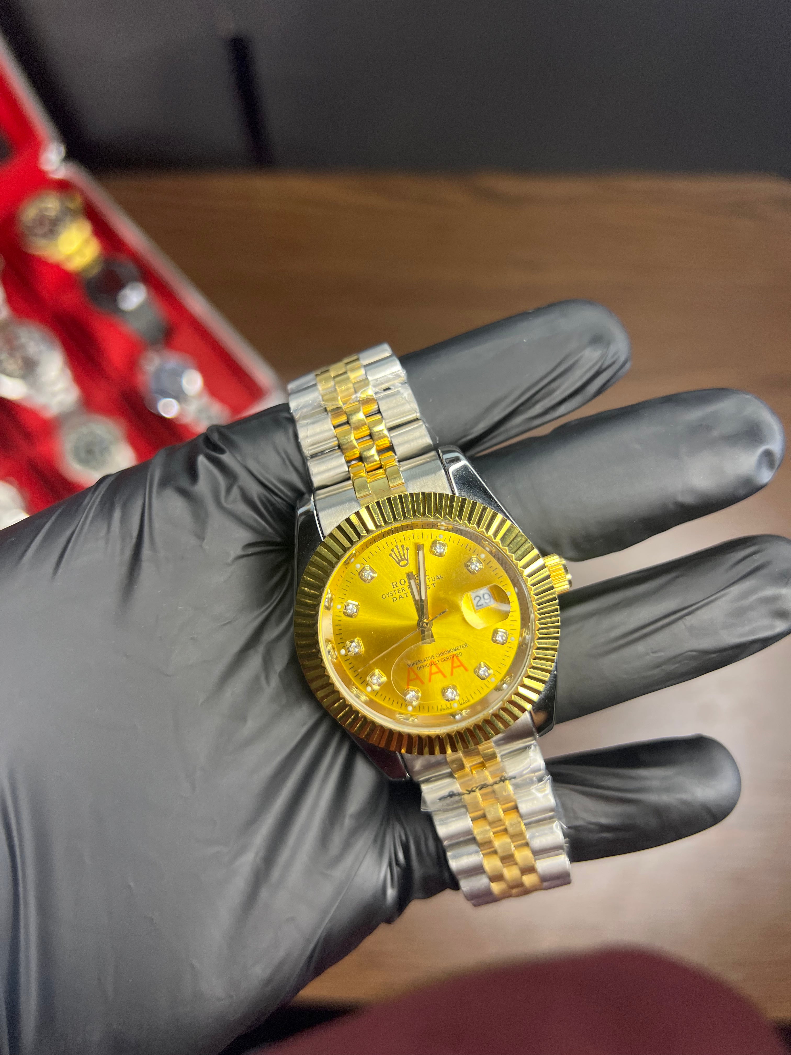 Rolex Datejust Two-Tone Stainless Steel & Yellow Gold and Black Watch