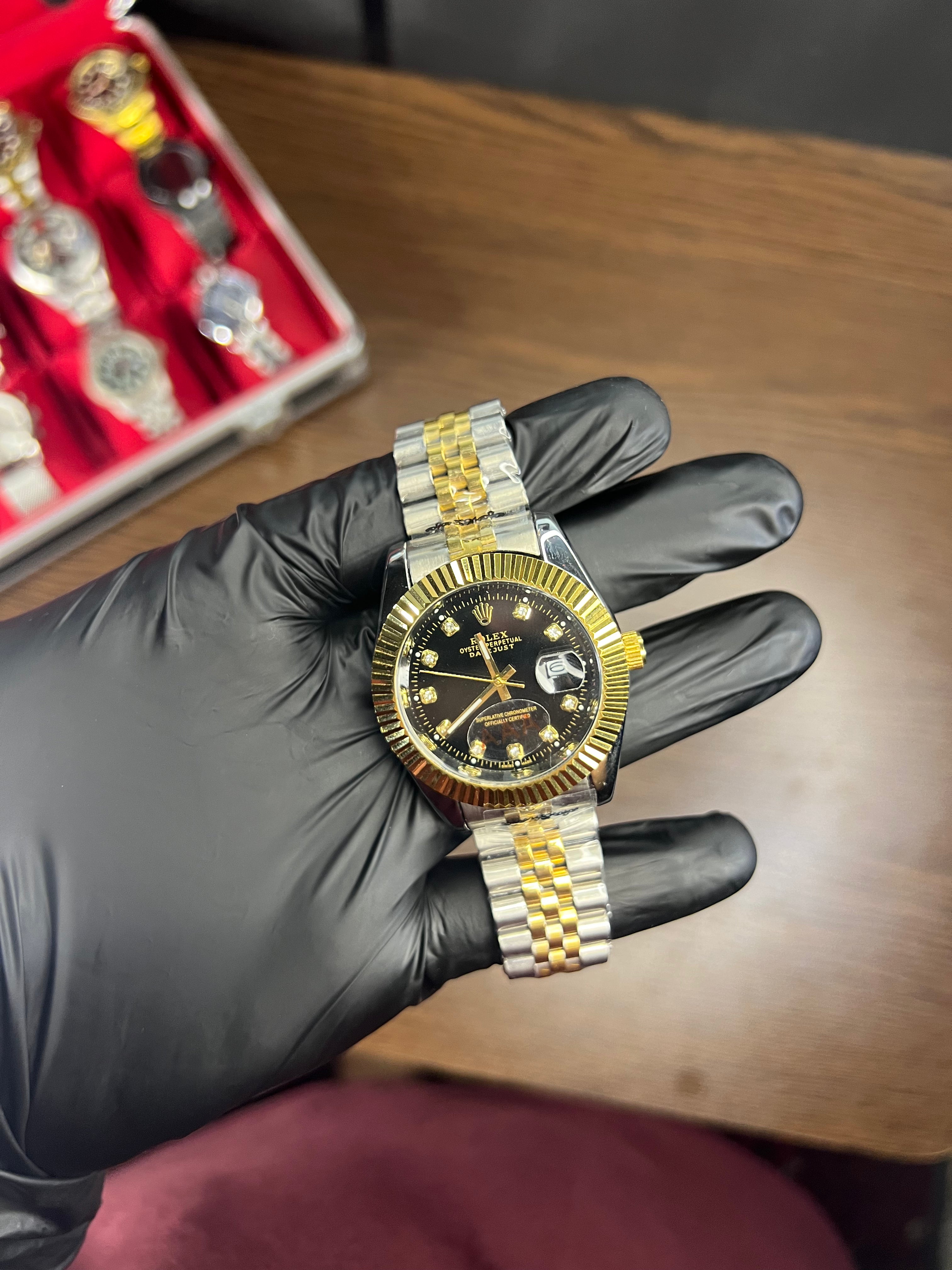 Rolex Datejust Two-Tone Stainless Steel & Yellow Gold and Black Watch