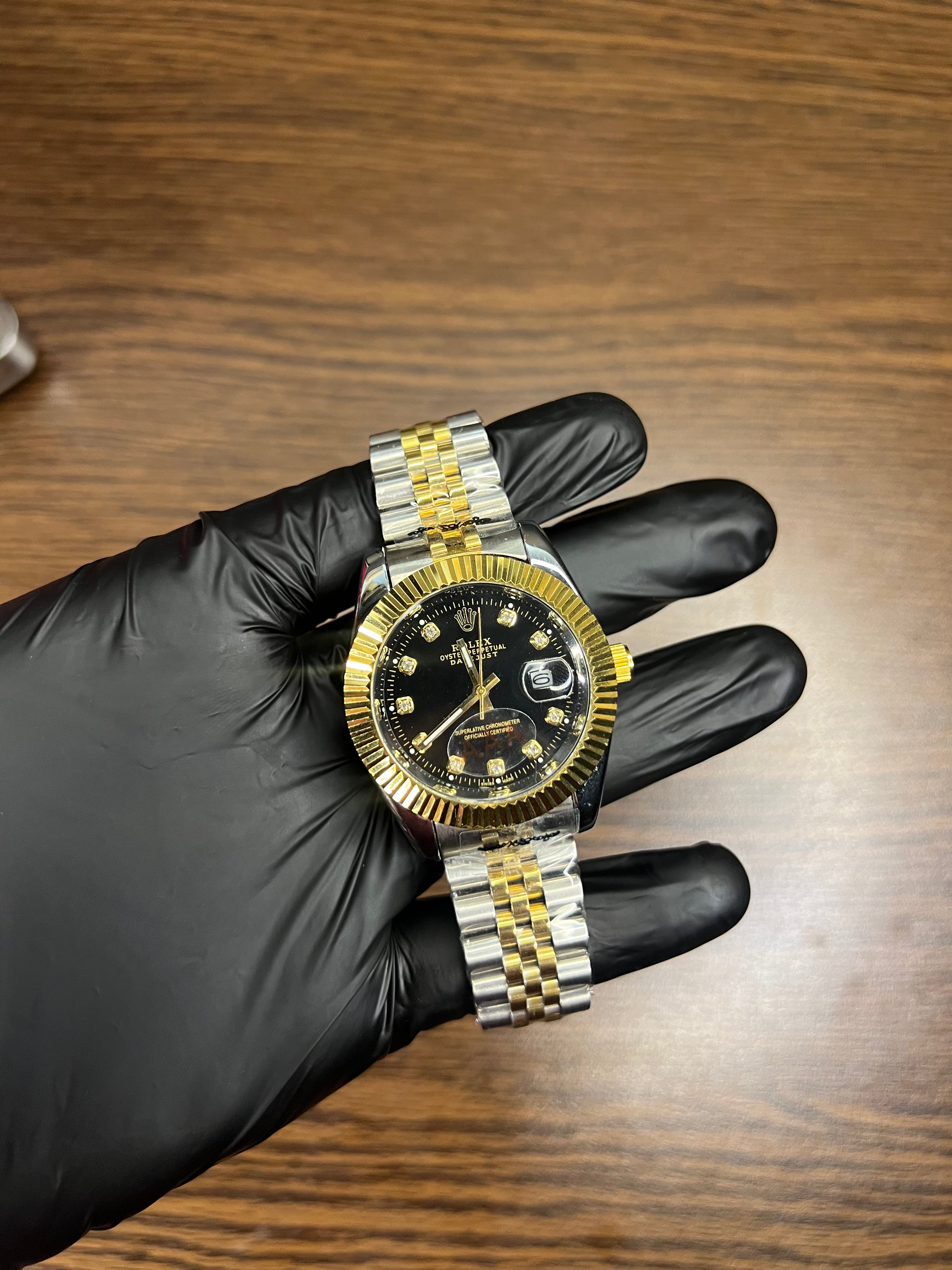 Rolex Datejust Two-Tone Stainless Steel & Yellow Gold and Black Watch