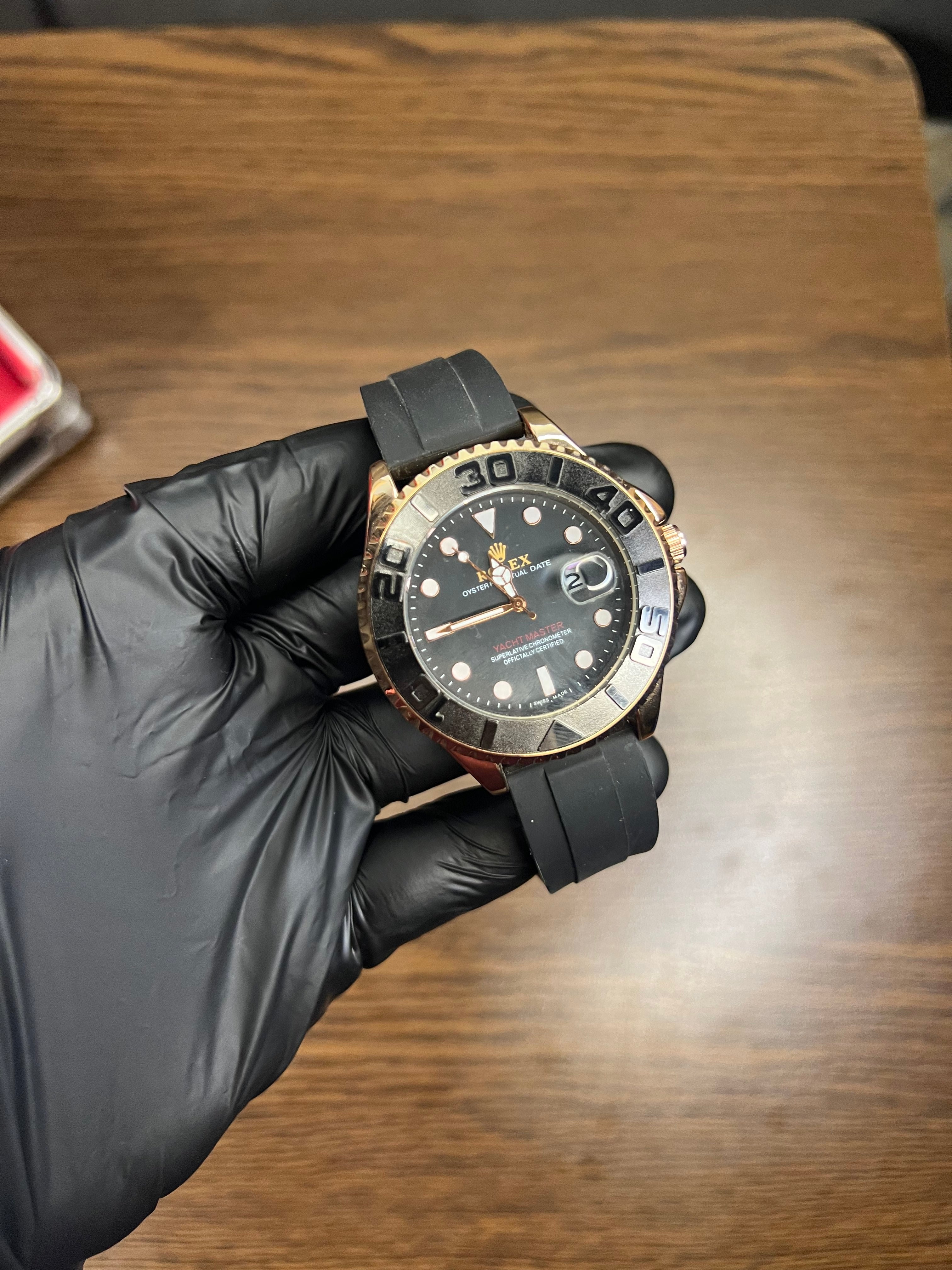 Rolex Yacht-Master Inspired Black Dial Watch – Rubber Strap Edition