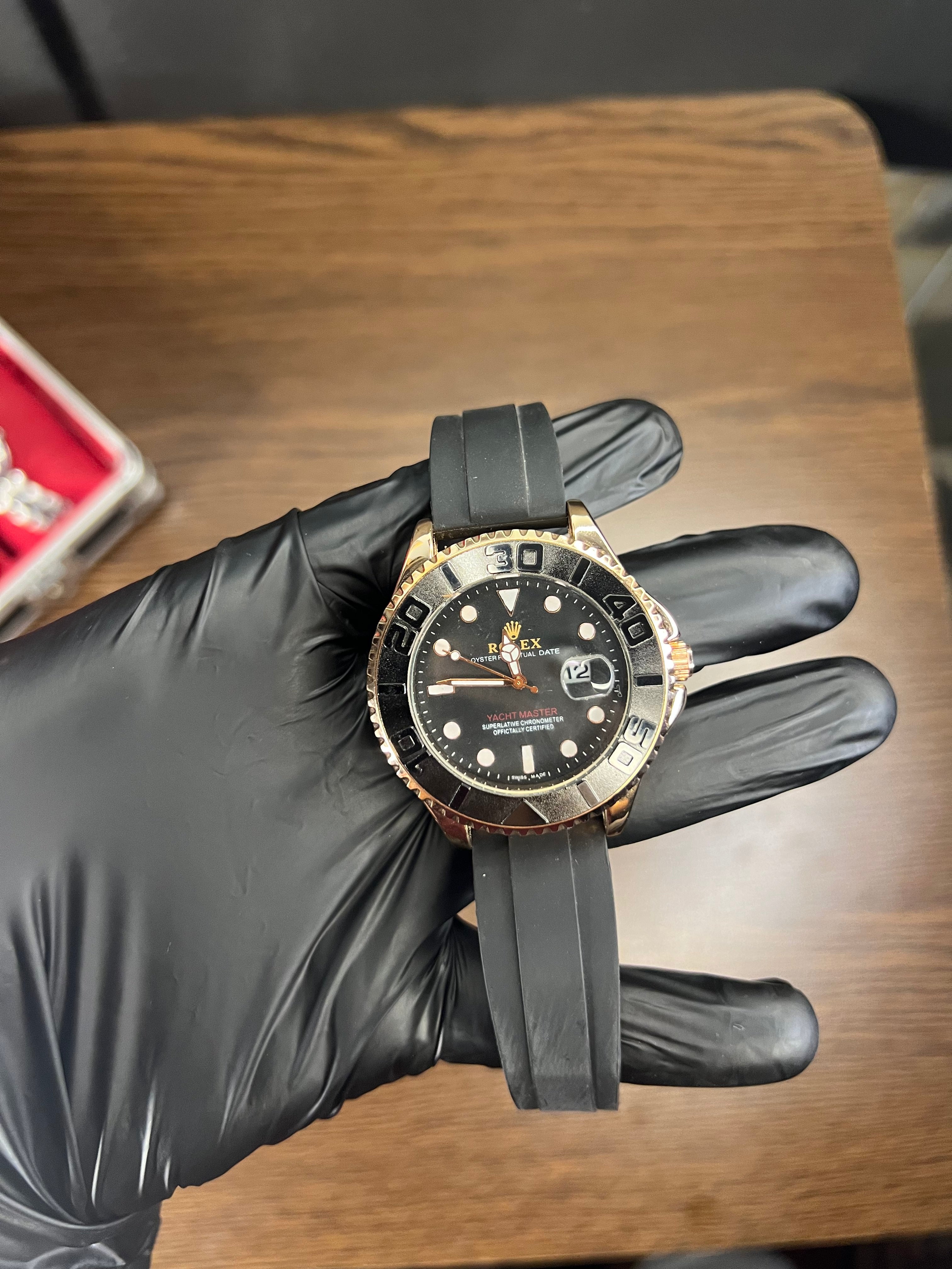 Rolex Yacht-Master Inspired Black Dial Watch – Rubber Strap Edition