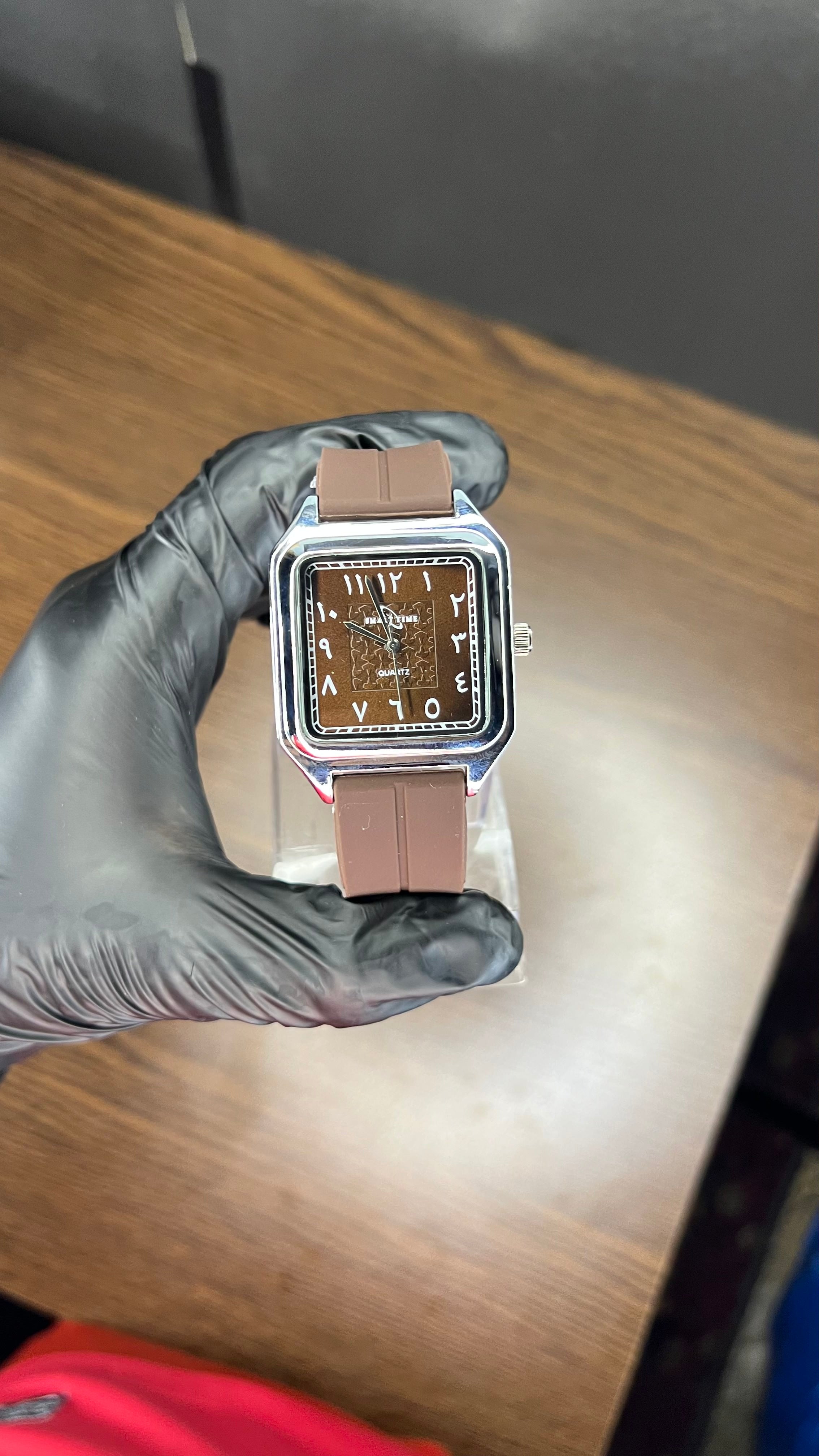 Smart Time Square Brown Arabic Numeral Quartz Watch – Silver Case with Brown Silicone Strap