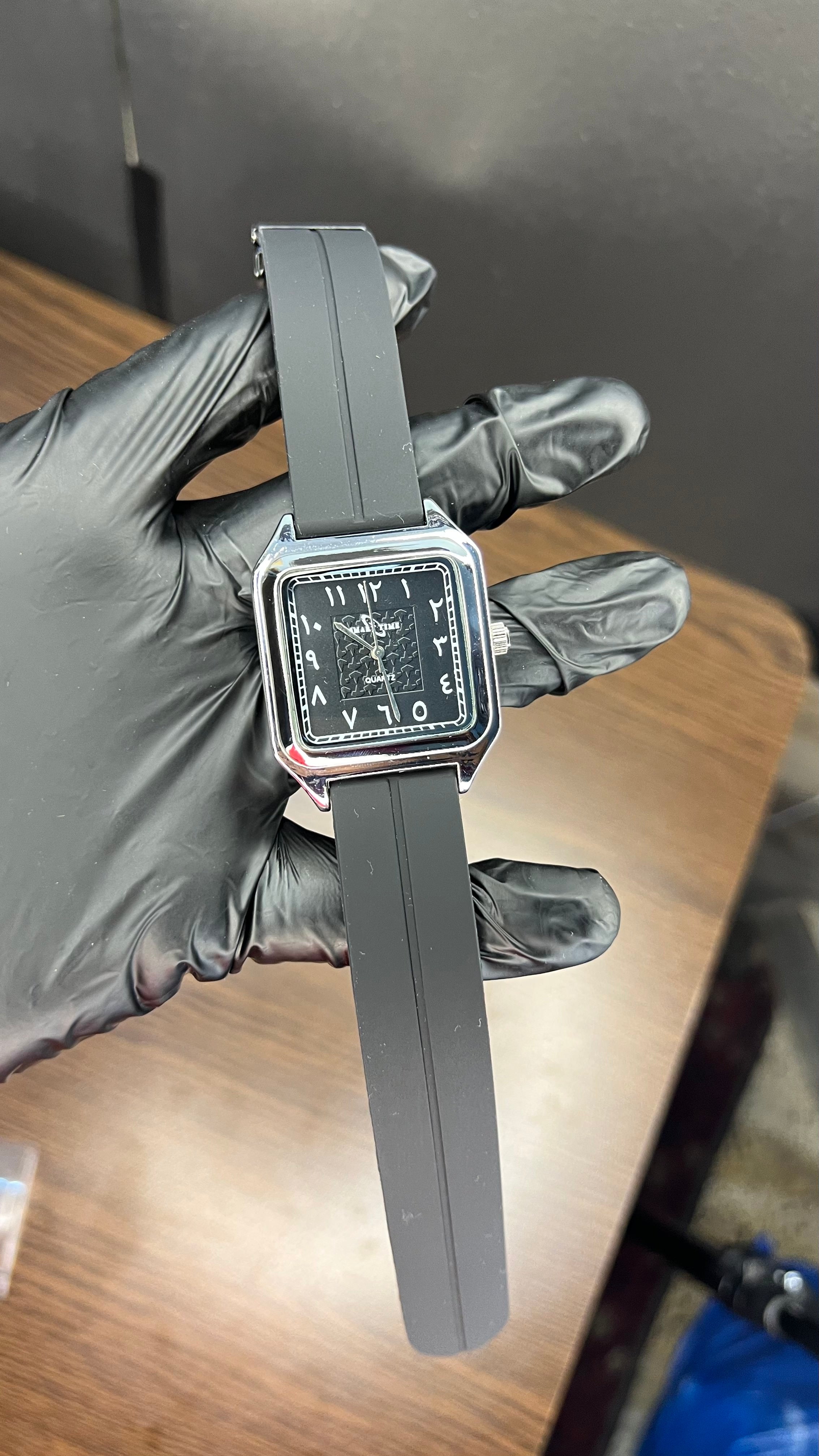 Elegant Square Arabic Numeral Quartz Watch with Black Silicone Strap