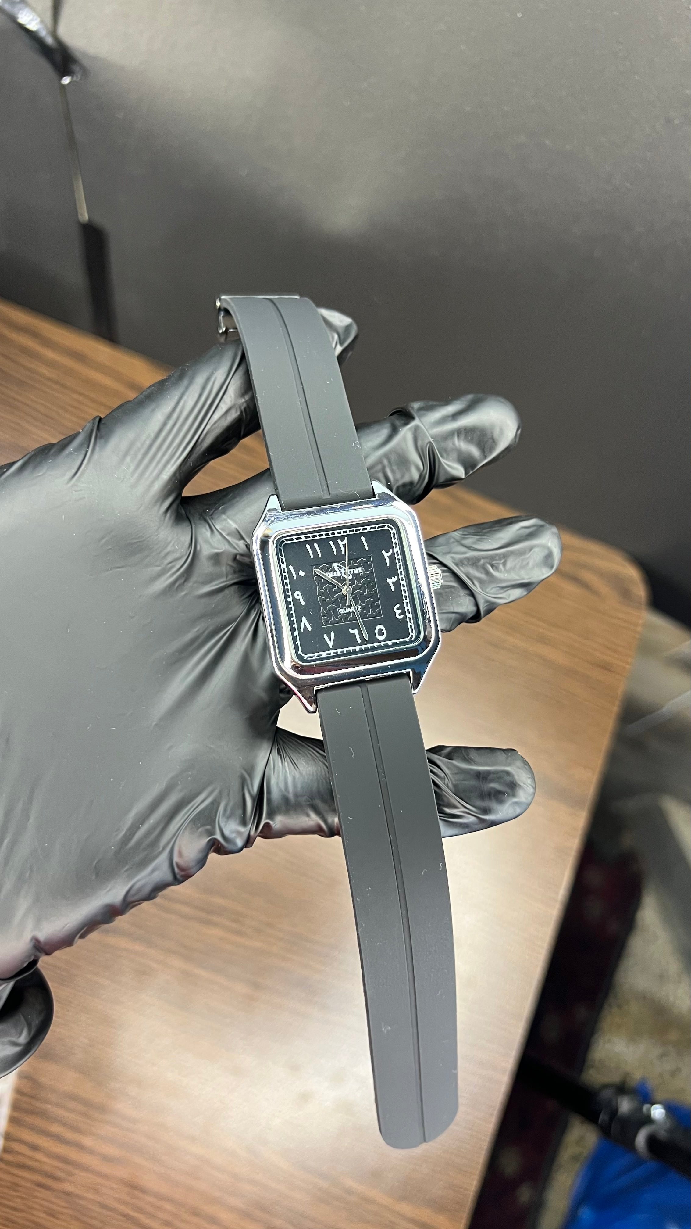 Elegant Square Arabic Numeral Quartz Watch with Black Silicone Strap